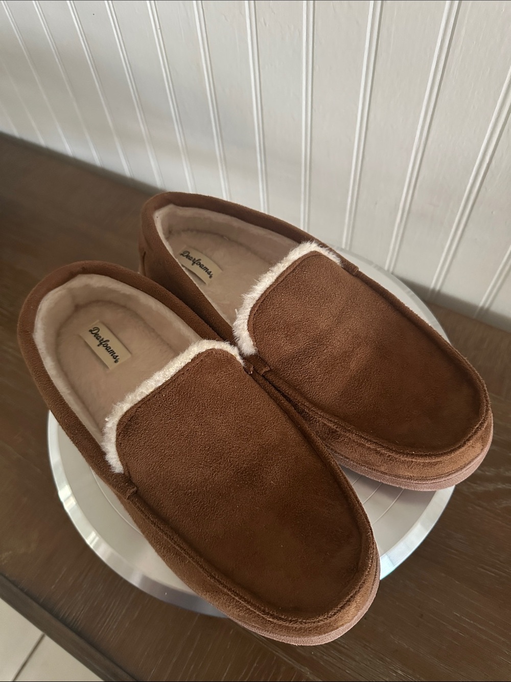dearfoams Brown Faux-Suede Men's Slip-On Slippers Like New sz M